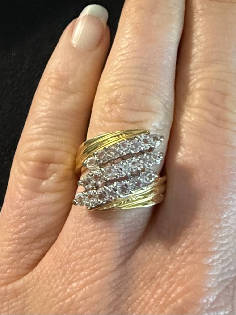 Gold Tone Multi-Row Vintage Statement Ring - Gold Size 6